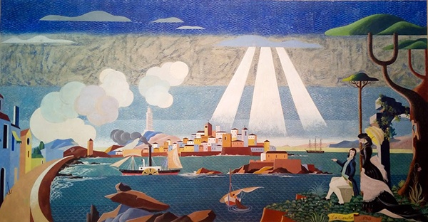 Urbano Lugrís: Vista de A Coruña, 1959 (temple/xeso), Familia Lugrís Alonso-Muñoyerro.